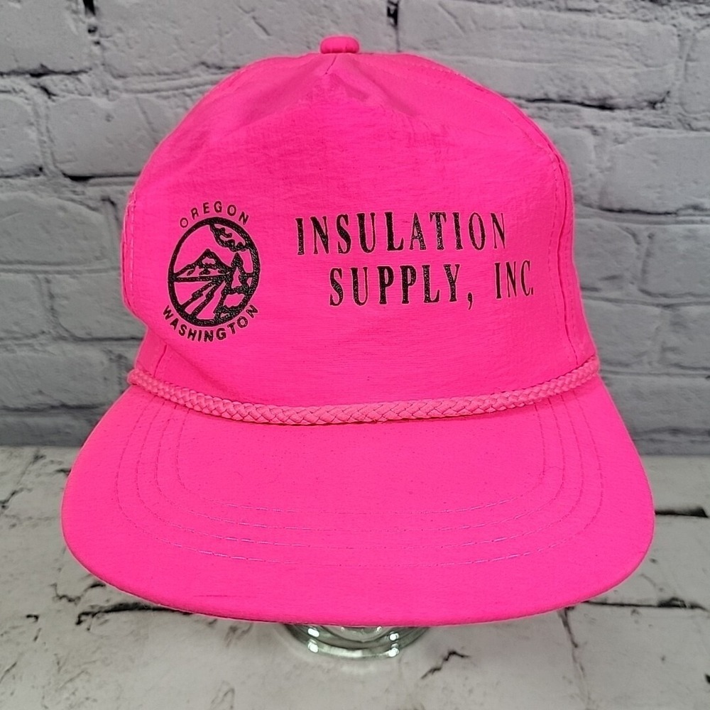 VTG‎ 80s Neon Trucker Hat Pink Nylon Rope Front Snapback Insulation Supply Cap